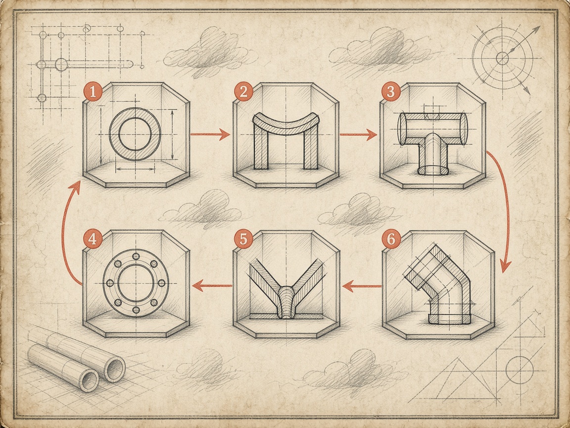 Soft illustration of a pipe-fitting learning path